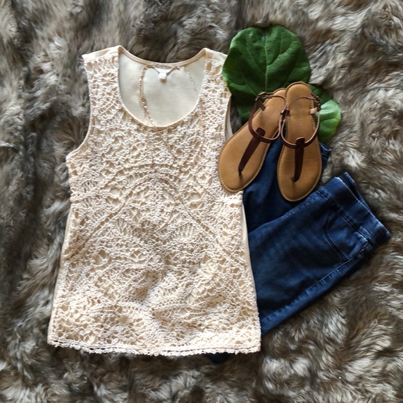 Tops - Women’s feminine cream lace tank top shirt
